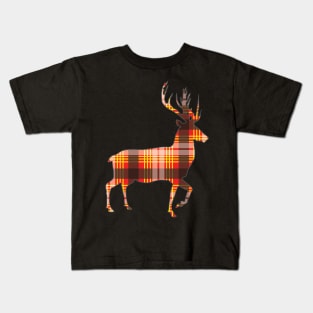 Red, Yellow and Black Tartan Scottish Stag Silhouette Kids T-Shirt